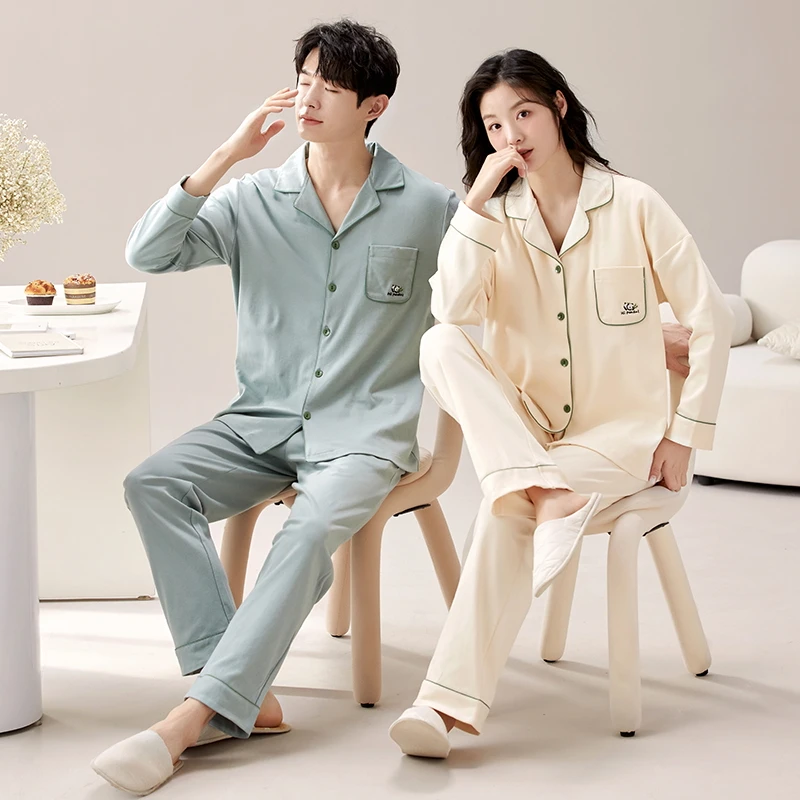 Men'sand women's pajamas,long-sleeved pure cotton, spring and autumn cartoon casual cardigan, loungewear set can be worn outside