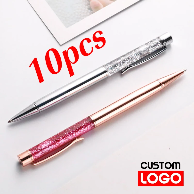 

10Pcs/Lot Creative Gold Foil Oil Pen Custom LOGO Crystal Wafer Pen High-grade Metal Signature Pen Engraved Name Stationery