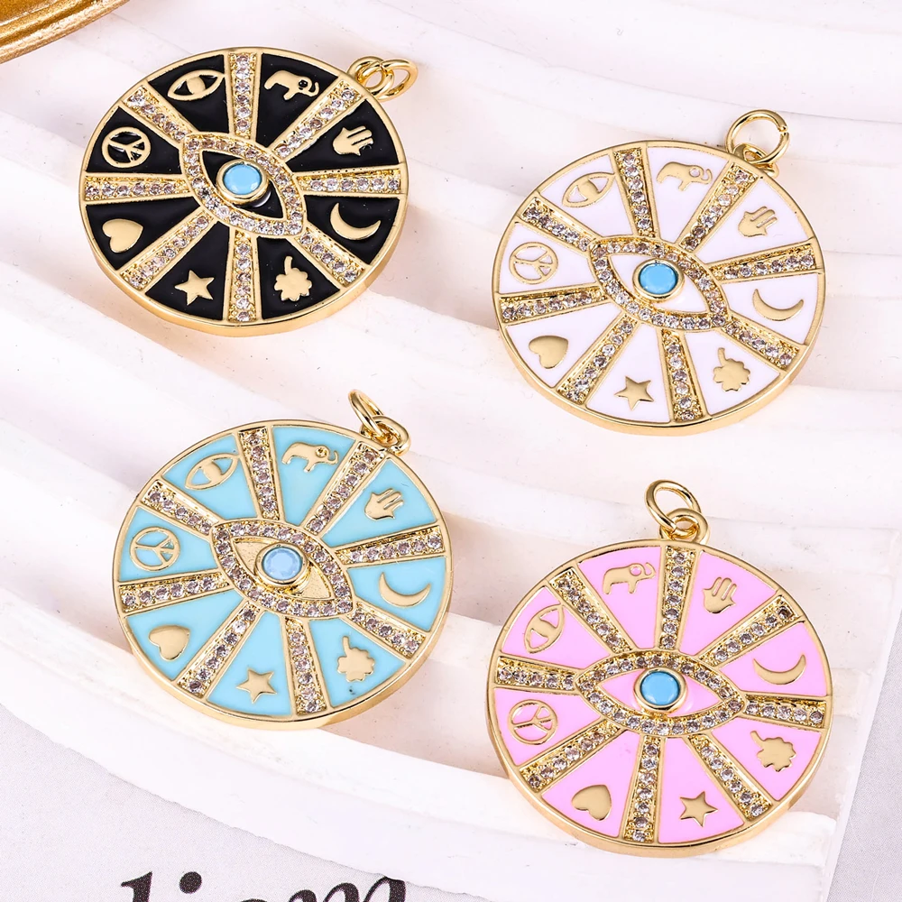 Juya 18K Gold Plated Colorful Enamel Hamsa Fatima Hand Greek Evil Eye Charms for DIY Turkish Talisman Jewelry Making Decorations view 5