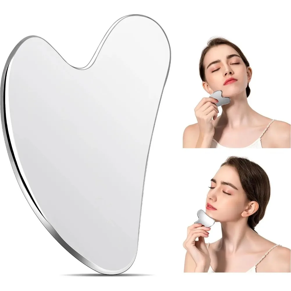 Herramienta Facial Gua Sha, herramienta de masaje GuaSha de acero inoxidable, tablero Gua Sha de Metal plateado Natural Universal, cuidado de la piel de belleza