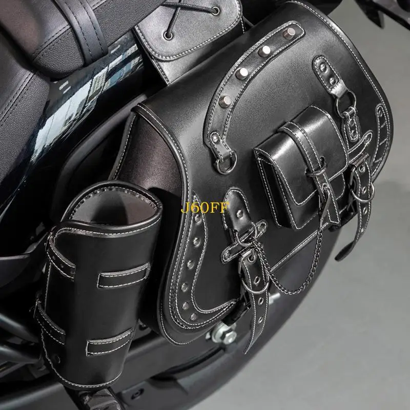 

J60F Motorcycle Tool Bag PU Side Bag Retro Punk Saddlebag Over Saddlebag
