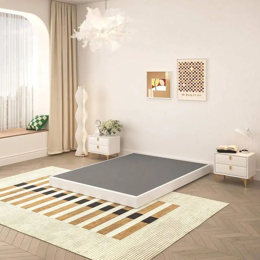Twin/ Full/Queen/King Size Bed Frame, 5 Inch Box Spring  Bed Frame, Heavy Duty Metal Mattress Foundation, 3000 Lbs Capacity, Low Profile, Noise-Free, Easy Assembly With Fabric Cover