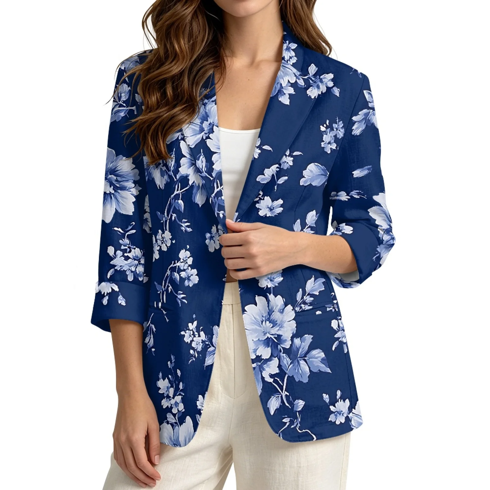 PENSTROLL Floral Linen Style Open Front Tops for Daily Lightweight Cardigan Cover Up Jacket Outerwear