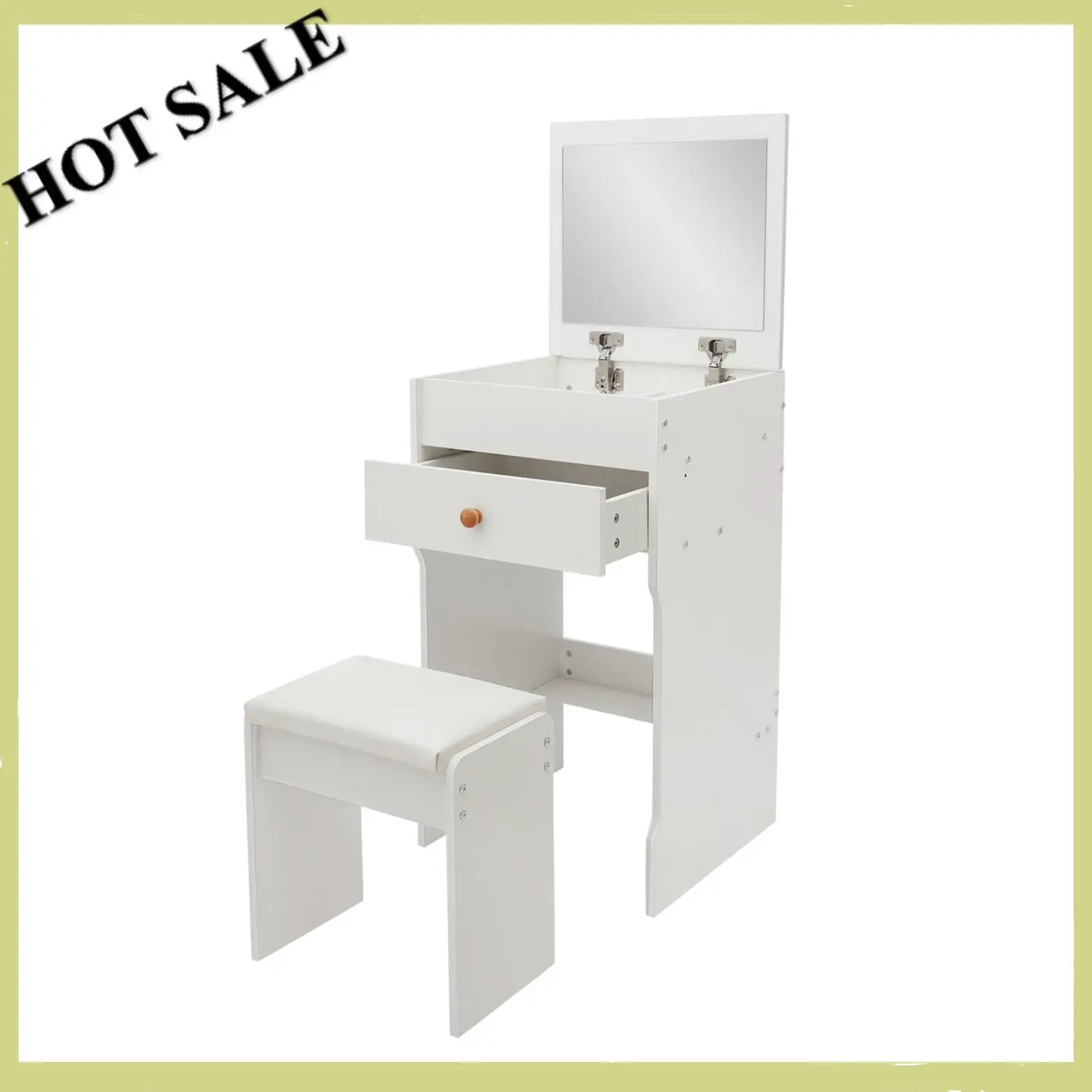 Schminktisch-Set mit Spiegel und Hocker, weißer Schminktisch mit Aufbewahrungsfächern und Trennwänden für Schlafzimmer und Apartment