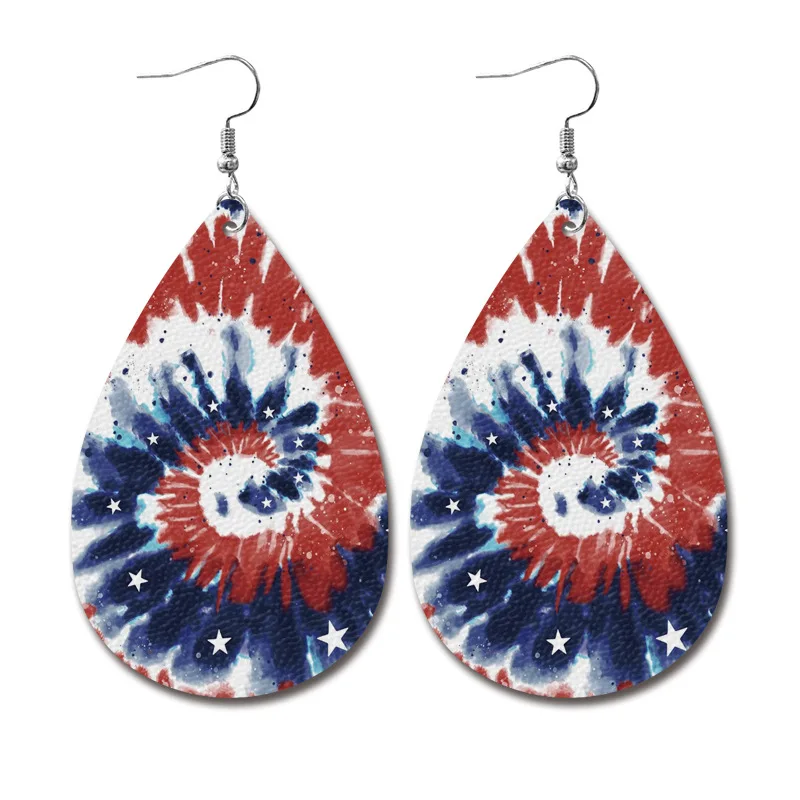 Independence Day Earrings Classic Water Drops American Flag Make old Earrings Holiday tie-dyed Patriotic Leather Ear Rings Gift