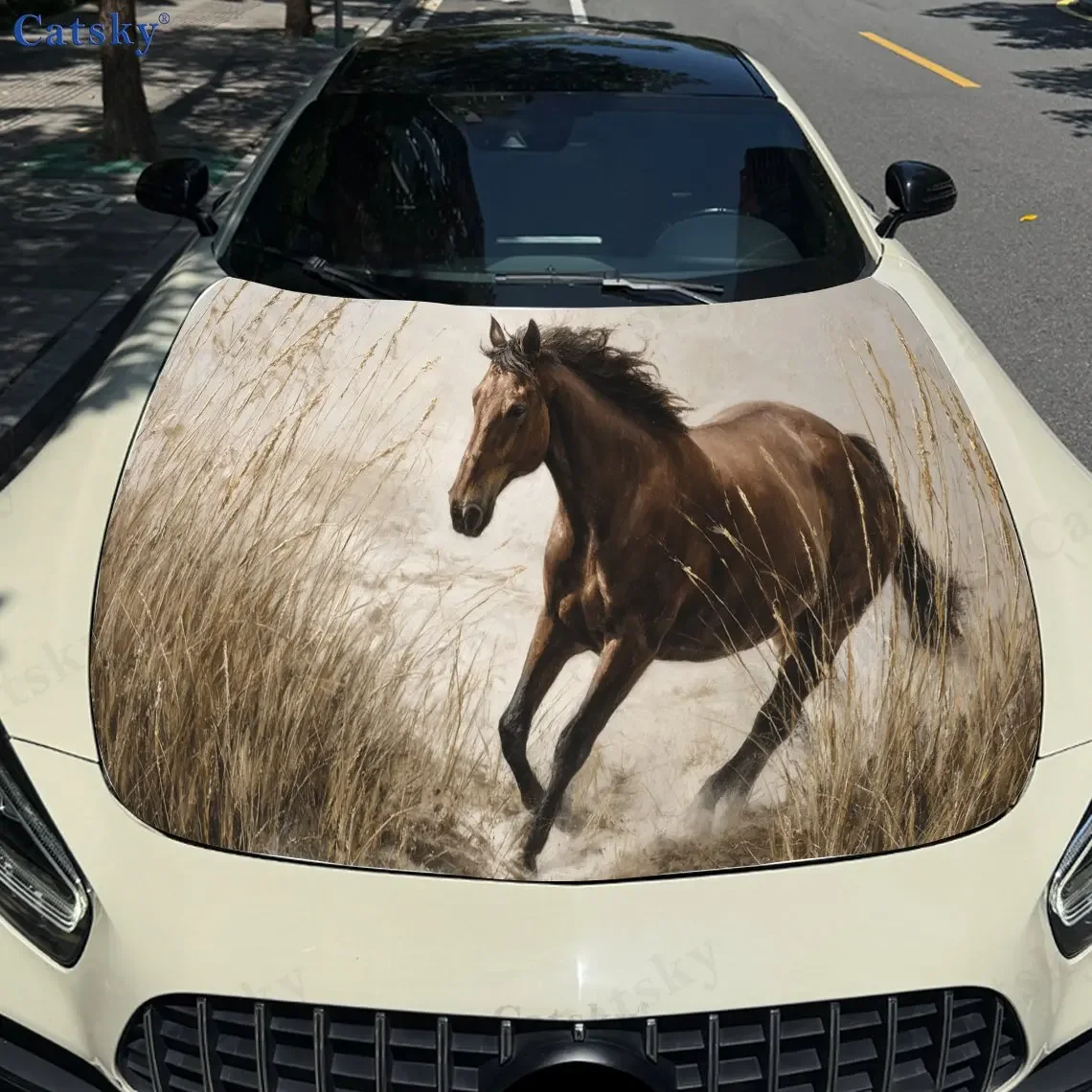 

Thicket Horse Car Hood Sticker PVC Self Waterproof Stick, Striking Auto Exterior Accessories Decor Protect Gift for Car Lover