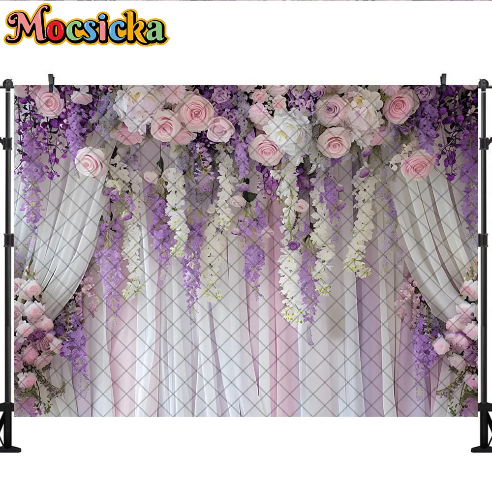 Mocsicka التصوير خلفية الربيع الزهور الأرجواني الستائر ديكورا خلفية الكبار الإناث امرأة حامل صورة استوديو الدعائم