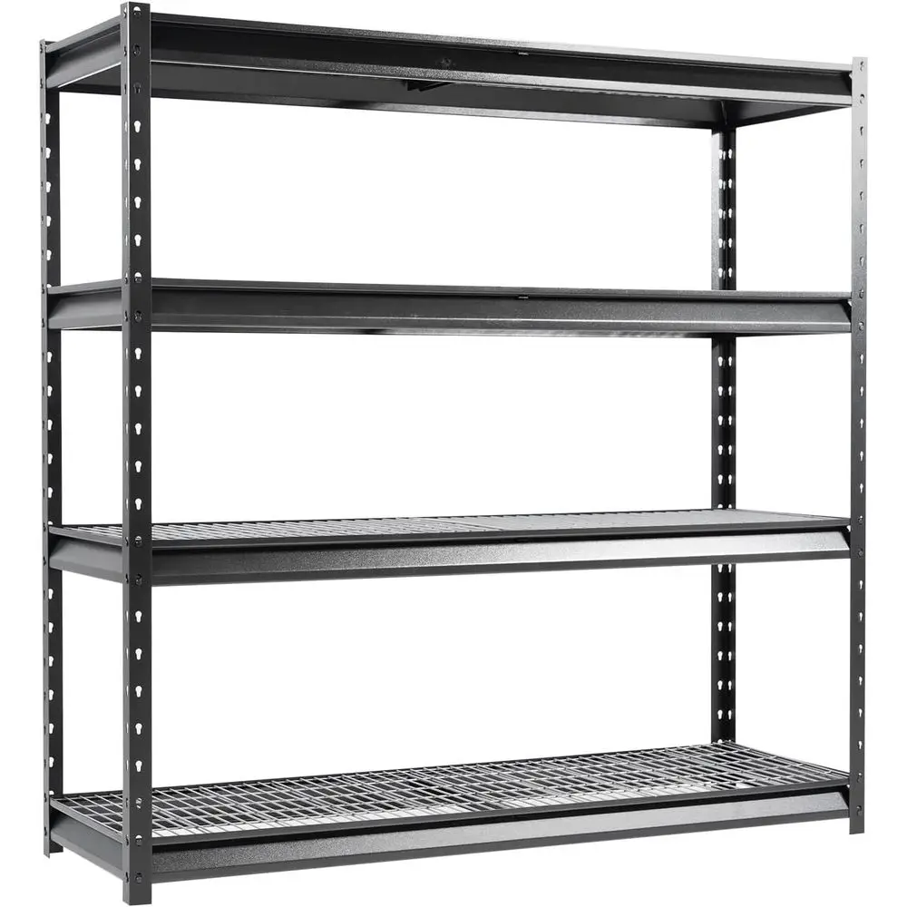 

72 Wide Heavy-Duty 4-Tier Metal Storage Rack, 8000 lbs Capacity, Adjustable Industrial Shelves for Garage, Warehouse, or Basemen
