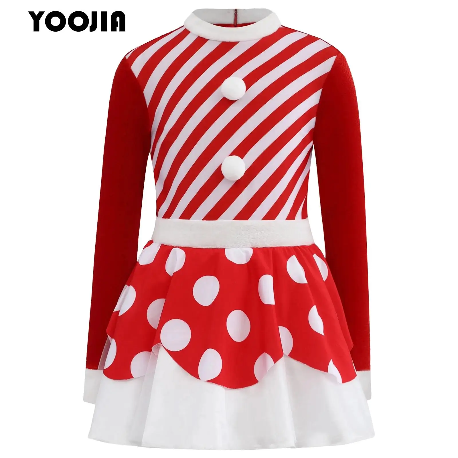 

Kids Girls Candy Cane Xmas Christmas Dress Striped Miss Santa Cosplay Costume Holiday Party Tutu Dance Dress with Built-In Brief