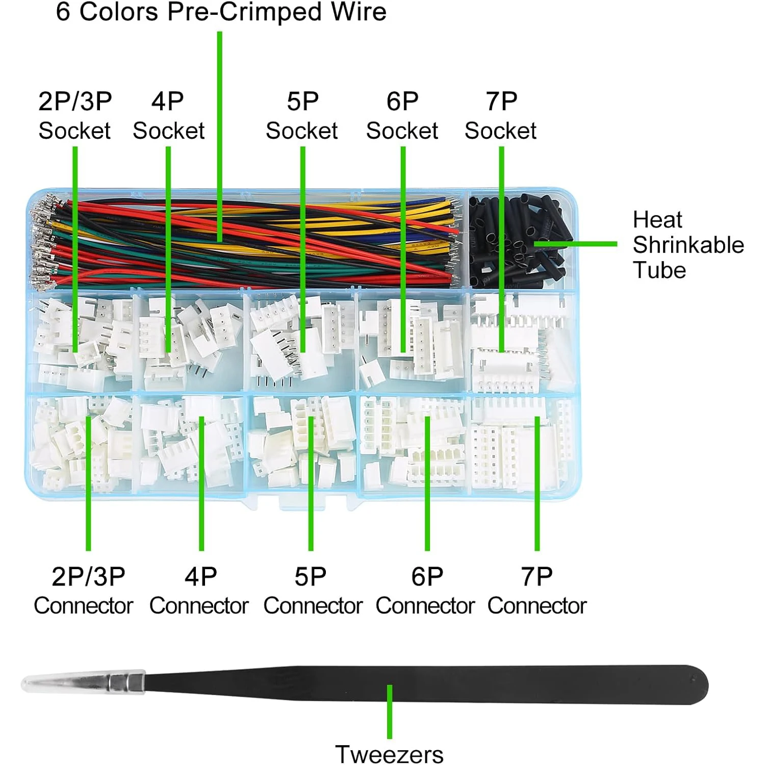 JST-XH 2.54mm Connector Socket Kit with Pre-Crimped 2.54mm Male and Female Cable Wire 2/3/4/5/6/7 Pin Housing JST Connector