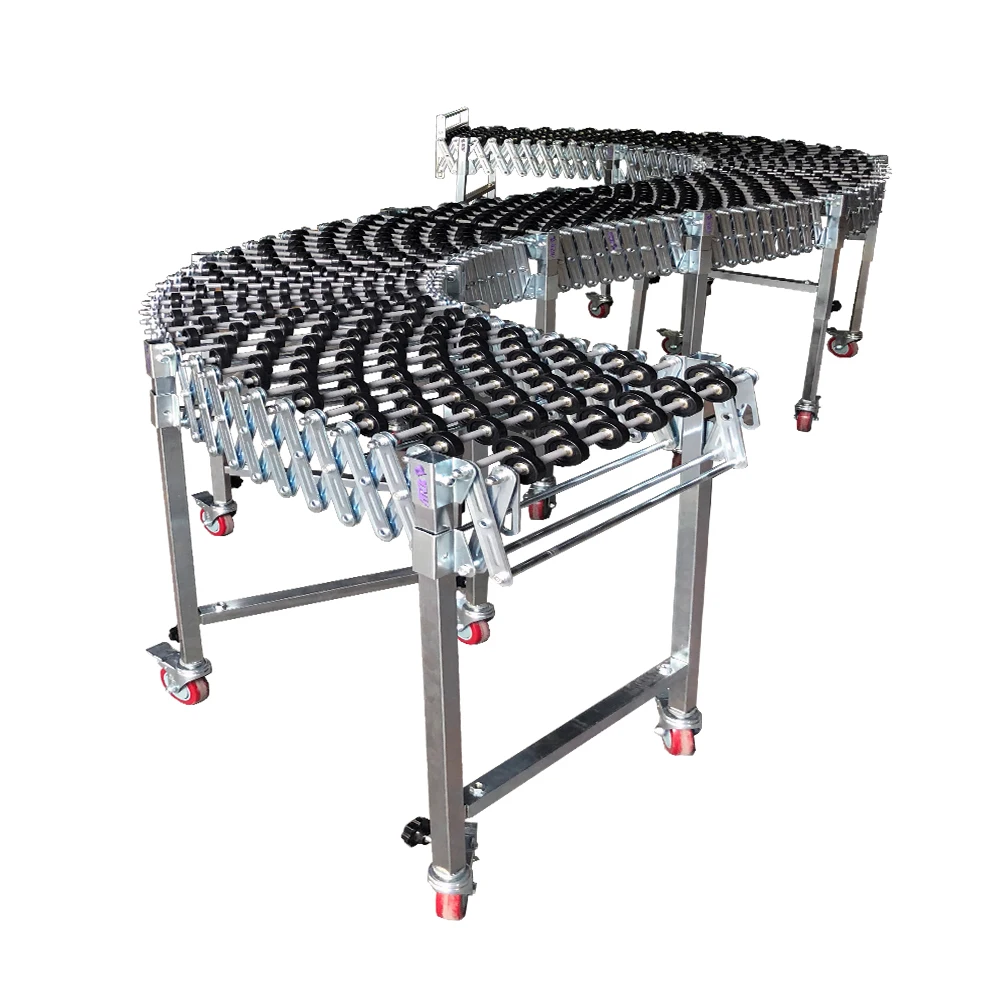 Flexible Conveyor Roller Unloading Gravity Conveyor Expandable Plastic Skate Wheel Transport for Carton Boxes