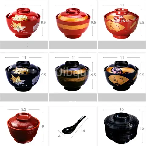 Japansk stil misosoppa lock skål kommersiell plast snabbnudlar liten melamin skål koreansk maträtt porslin kopp ramen sked 10 best sales misosoppa skål - №10