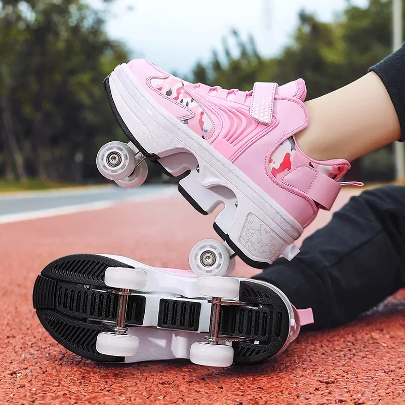 NEW children's sports roller skates deformation shoes 4 four-wheeled roller skates adult runaway shoes student deformation wheel