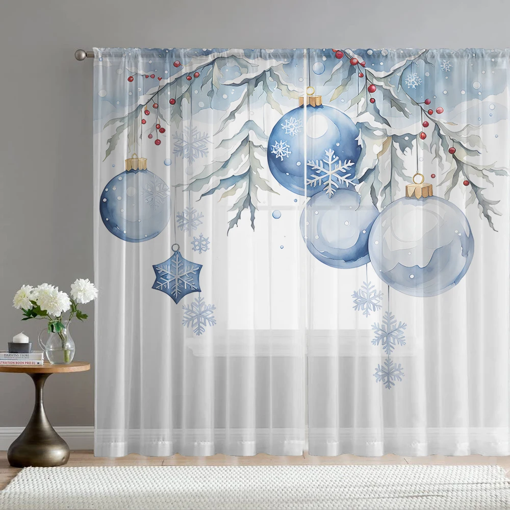 2PCS Home decoration printed window screens, blue colored balls, with pole bags, suitable for kitchens, cafes, and living rooms