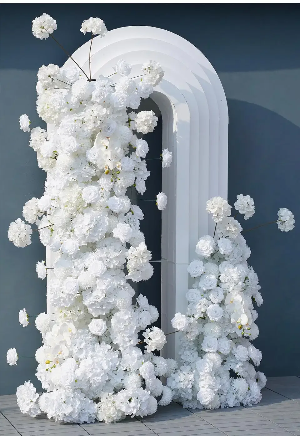 Pure White Rose Orchid Pompom Floral Arrangement Wedding Backdrop Arch KT Board Decor Floor Flower Row Runner Event Party Prop