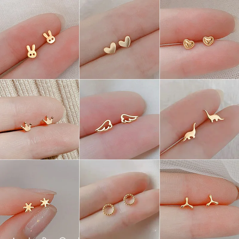 silver-plate Gold Color Mini Small Butterfly Heart Stud Earring For Women Cartilage Helix Tragus Ear Piercing Jewelry Gift