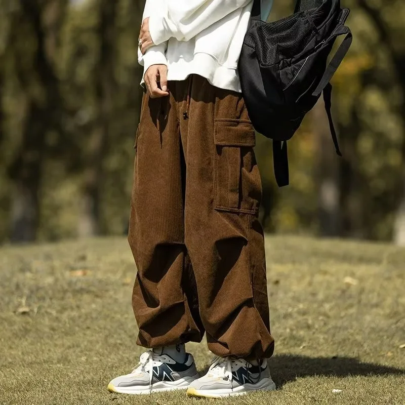 KIDWHXR Herbst-Winter Herrenhose mit geradem Bein, dick gefüttert, warme Cargo-Hose für Männer, locker geschnitten, mit Taschen und Kordelzug, lässige Outdoor-Hose für Herren. – Detail 5