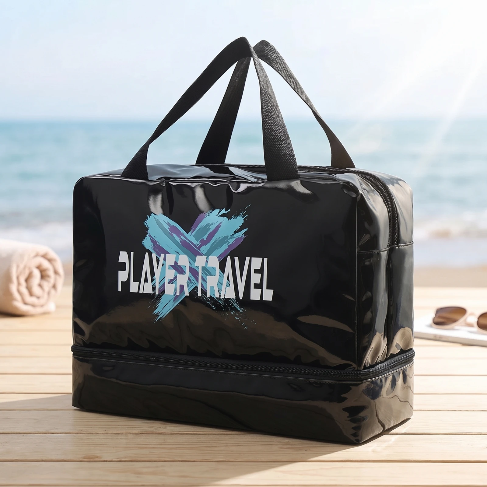 Duffle Bag with Shoe Compartment Waterproof Travel Bag with Shoe Compartment Wipe-Clean Water-Resistant for Gym, Beach
