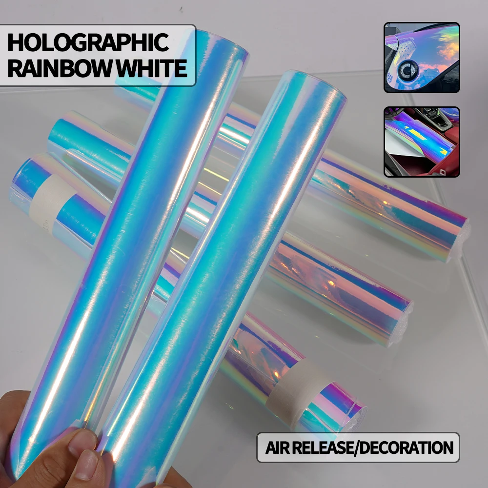 

Белая голографическая Радужная хромированная виниловая пленка для автомобиля, наклейка, клейкая виниловая наклейка для автомобиля, мотоцикла