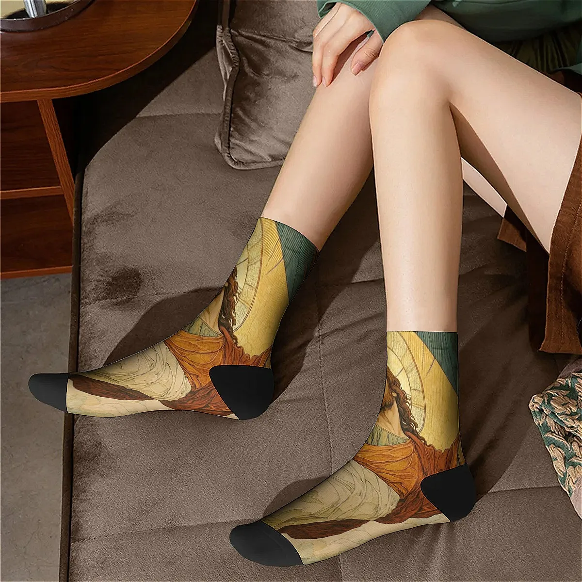 Patrón de estampado de Jesús retro unisex Tendencia de moda suave y transpirable Calcetines bajos versátiles Accesorios adecuados para regalos navideños