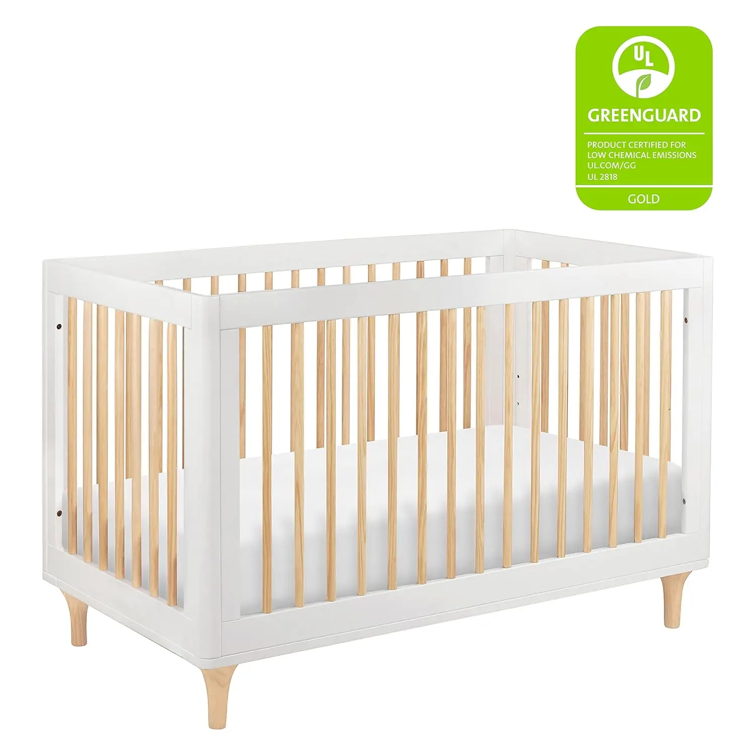 Babyletto Lolly 3-in-1 Convertible Crib with Toddler Bed Conversion Kit in White and Natural, Greenguard Gold Certified