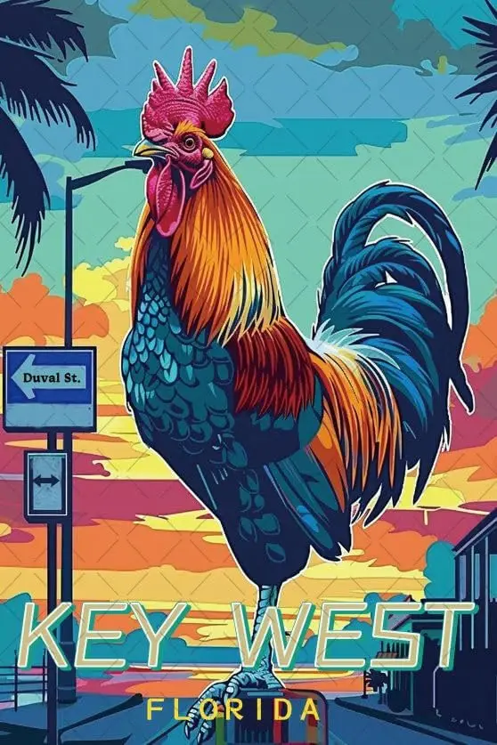 Generic Chicken Poster Key West Florida Poster Bar Decor For Kitchen Bedroom Bar Idea Gift 8x12 Inch, metal tin sign