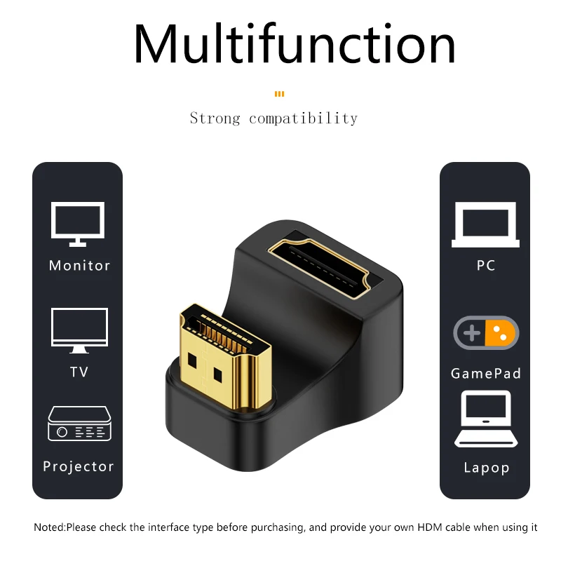 UHD 8K@60HZ HDTV 2.1 Adapter 360 Degree Angled U-shaped Male to Female HDMI-Compatible Adapter Converter for HDTV PS4 PS5 Laptop