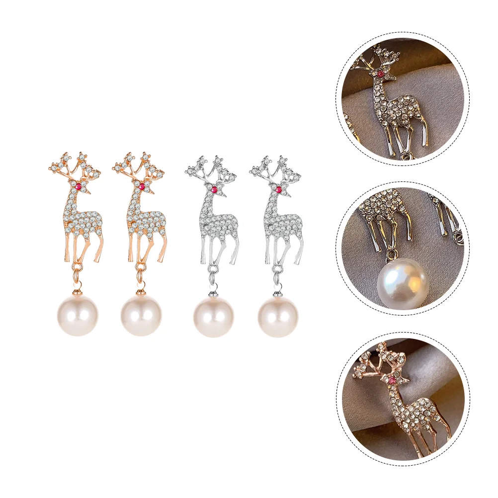 

2 Pairs Diamond Earrings Women Decor Pearl Hoop Festival Accessory Alloy Ornament Party