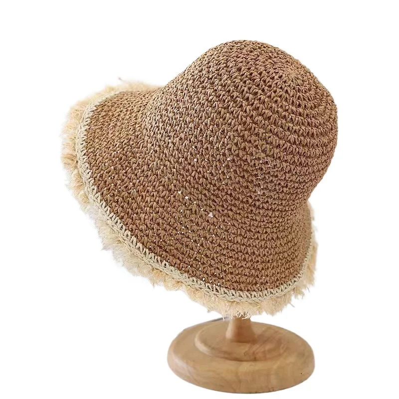 

Handmade Fringed Straw Hat Unisex Spring Summer Breathable Woven Sun Hat Versatile Foldable Fisherman Cap