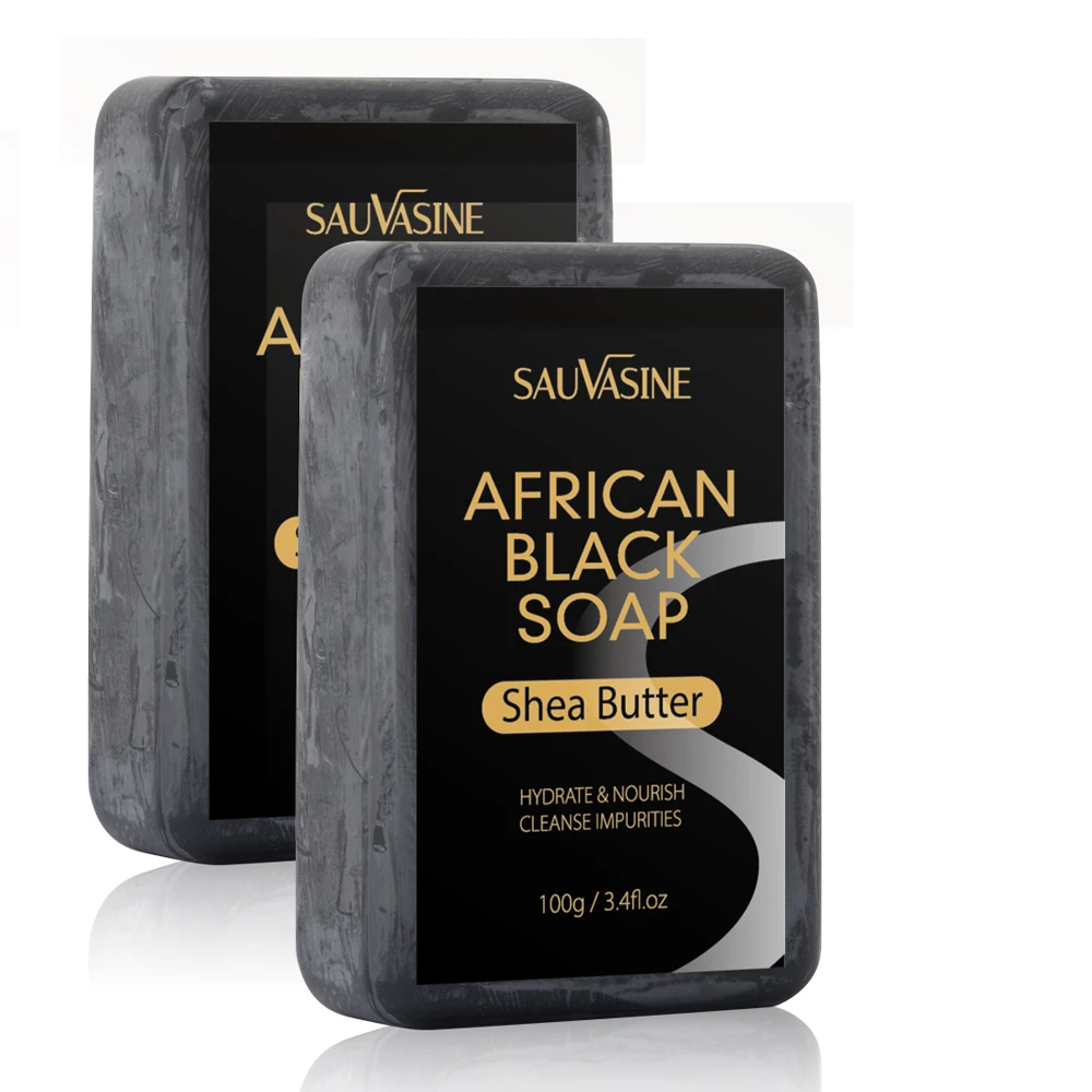 Jabón negro africano de 100g, barra de mantequilla de karité, hidratante, tratamiento para el acné, limpiador para el cuidado de la piel clara, limpieza profunda y brillante