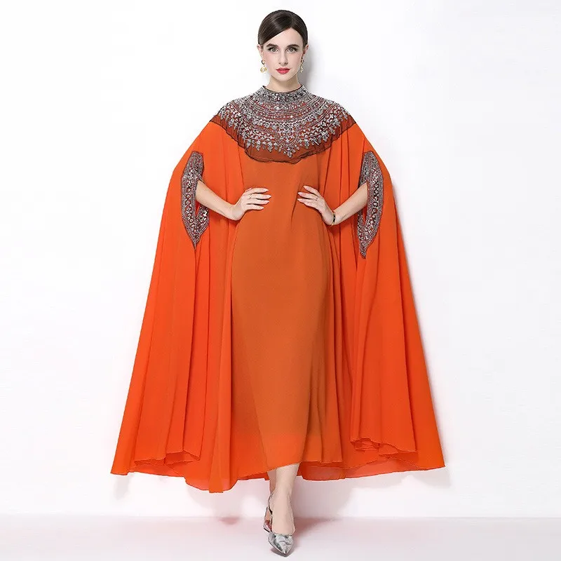 Patchwork Loose Fit Gown Loose Waist Retro Style with Summer Long Dress Round Neck Maxi Length Patchwork Design Dress for Women