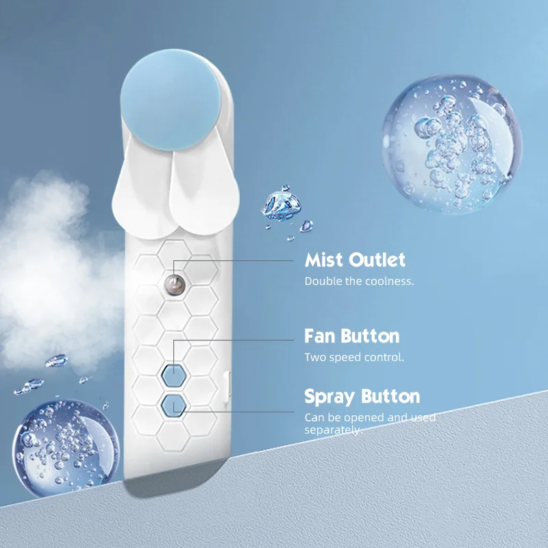 2 in 1 Portable Fan Humidifier USB Charging Handheld Fan Water Spray Fan Face Steamer Air Conditioning Cooling Fan