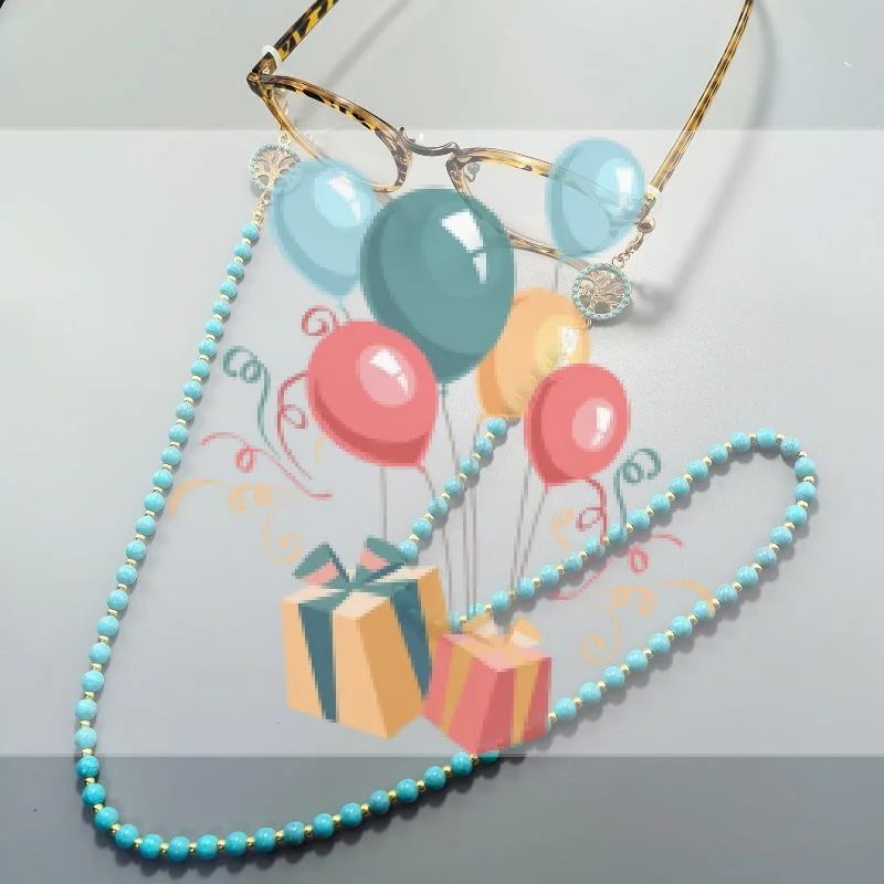 Imitation Turquoise Sunglasses Holder Chain Long Bead Diamond Inlaid Light Weight Eyewear Strap for Birthday Gift
