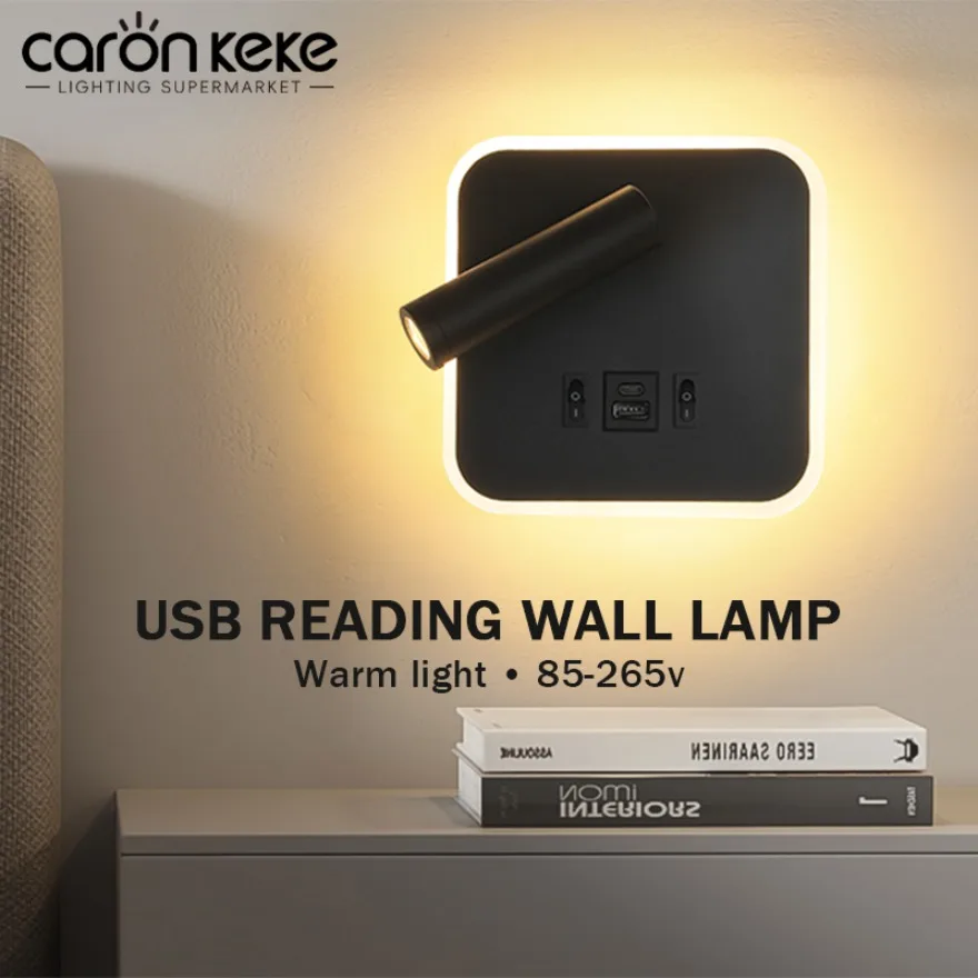 

LED Bedside Wall Lamp Rotatable Reading Light Type-C USB Charging Wall Mounted Spotlight With Switch Backlight For Bedroom Hotel