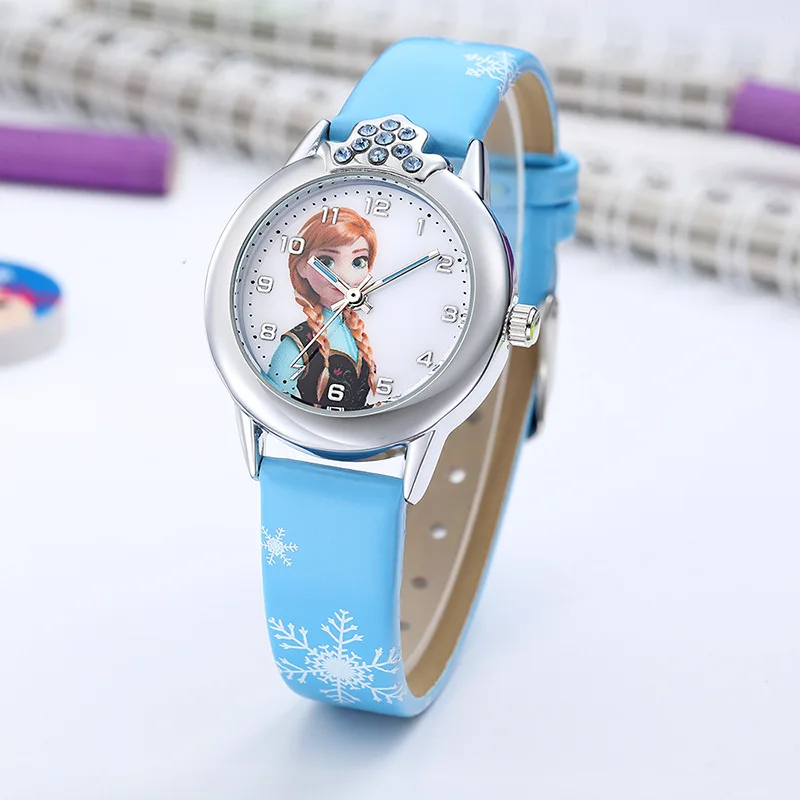 New Elsa Girls Watch for Kids Princess Leather Strap Cute Children's Watches Cartoon Quartz Wristwatches for Ladies Frozen Clock image 4
