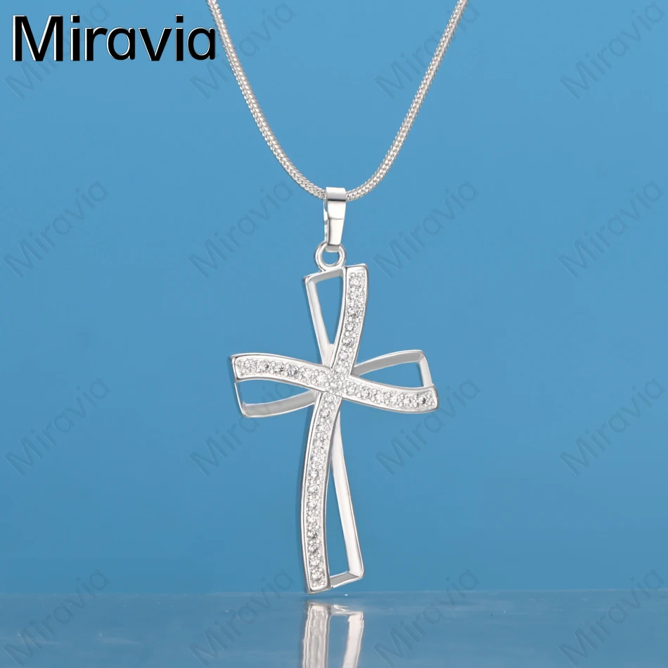 

Miravia 925 Sterling Silver Double Cross Pendant Necklace Daily Accessories Women'S Simple And Elegant Jewelry