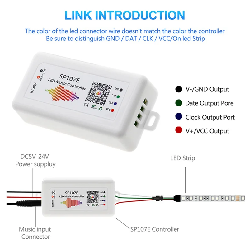 LICE-2X SP107E Pengendali LED Aplikasi Pintar Bluetooth WS2811/2812B Pengendali Musik LED Peredupan Strip Lampu
