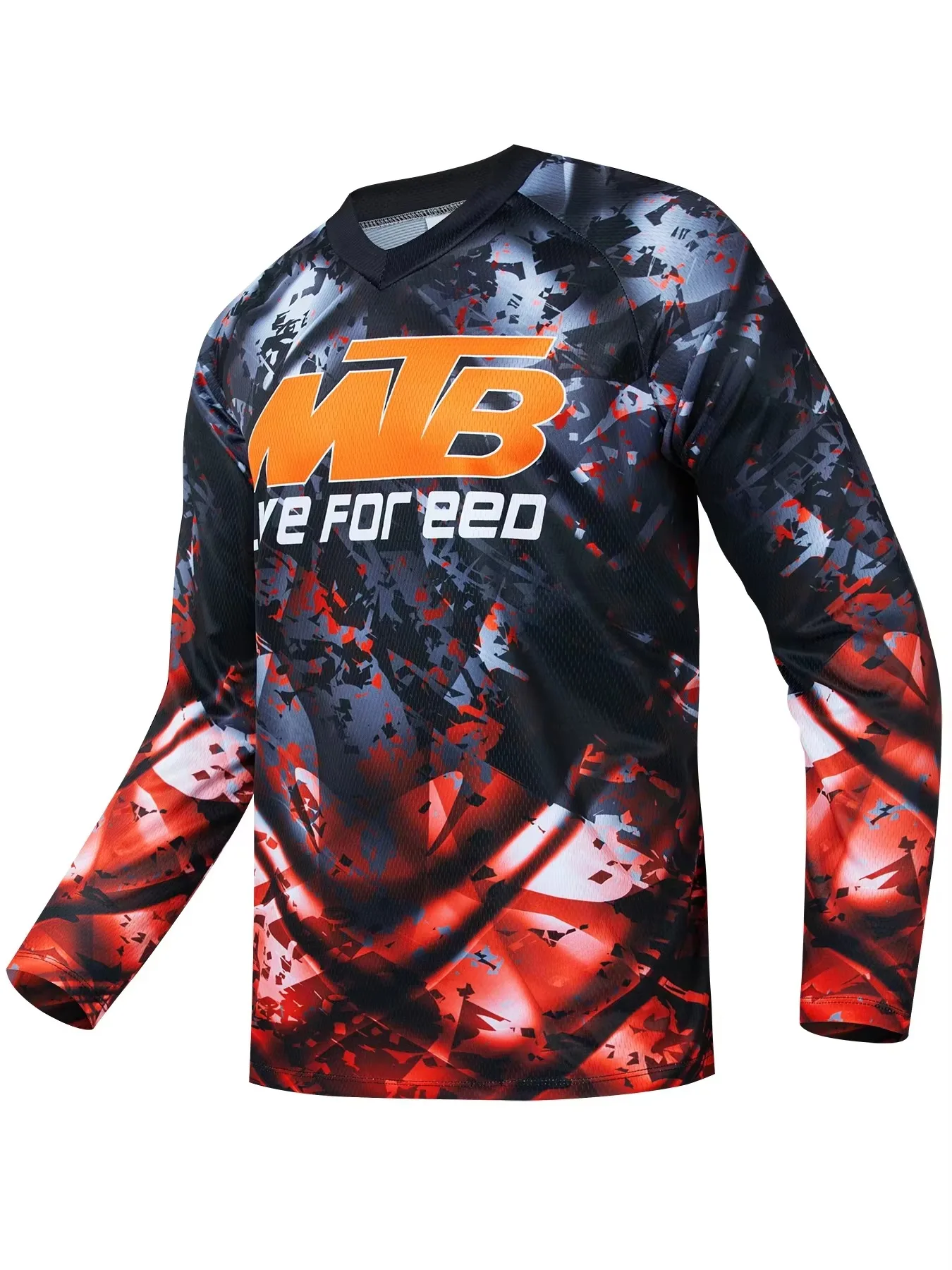 Neu eingetroffen: Unisex-T-Shirt mit Splash-Motiv, V-Ausschnitt, langen Ärmeln, aus Jersey, für Motocross, geeignet für Offroad-, Dirtbike- und Downhill-Fahrten. – Detail 8