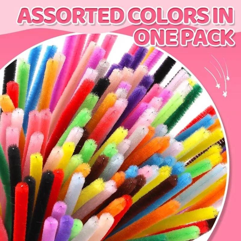 100pcs Pipe Cleaners Craft Supplies, 12in Chenille Stems in 15 mixed Colors, DIY Projects, Decor