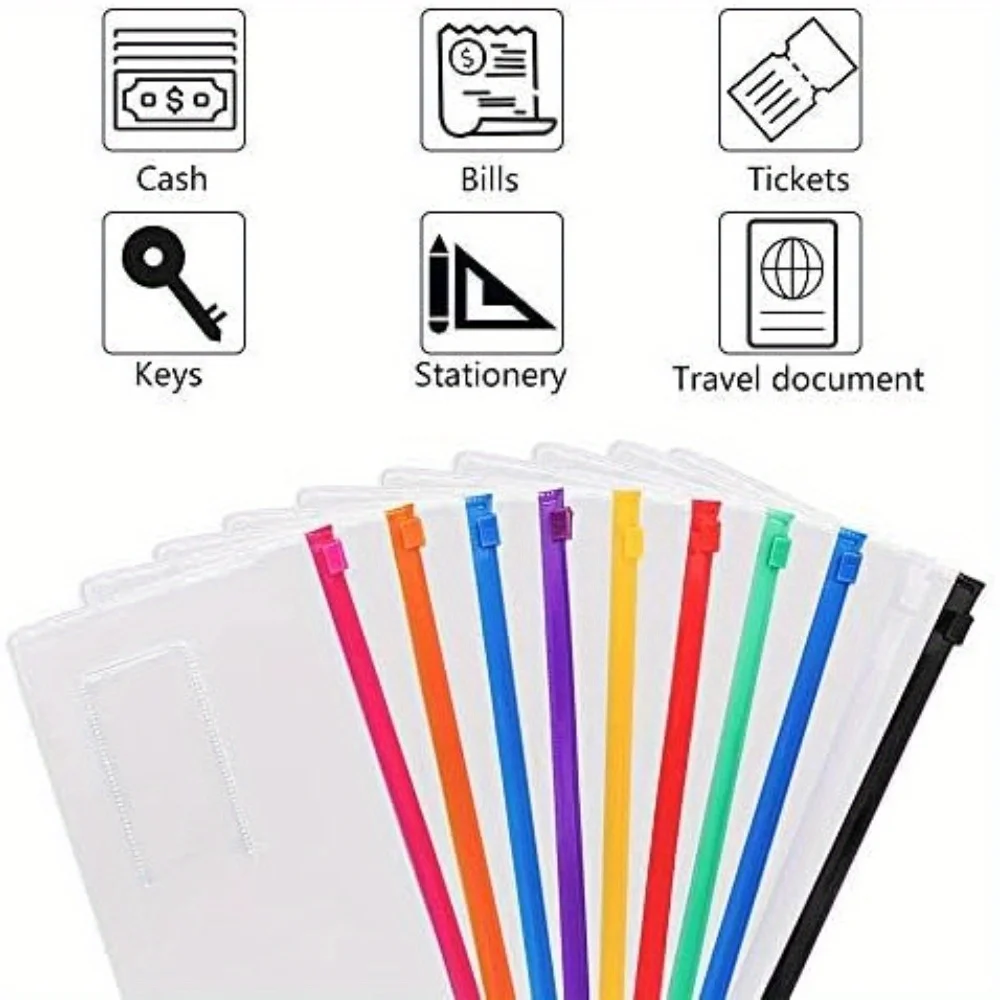 12/24/36pcs A6 Poly Zip Envelopes 22.86x11.94cm - Reusable Plastic Pouch for Office, School, Travel,  Pencil Case