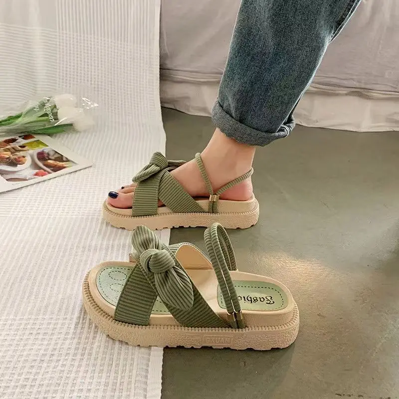 Mulheres sandalias mujer verão estilo fada moda estudante plataforma romana senhora areias sapatos planos chinelos bonitos sandálias femininas