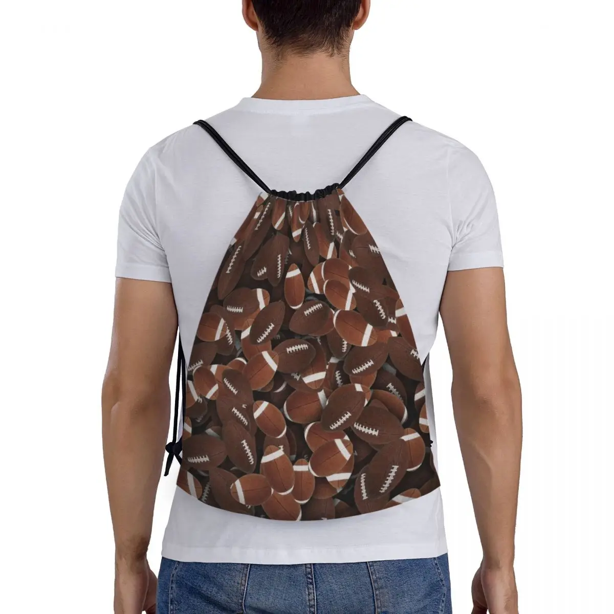 Sac à Dos Personnalisé avec Motif de Ballon de Football Américain et Rugby, Sacoche de Proximité avec Cordon pour Shopping, Yoga, dehors et Gym pour Homme et Femme