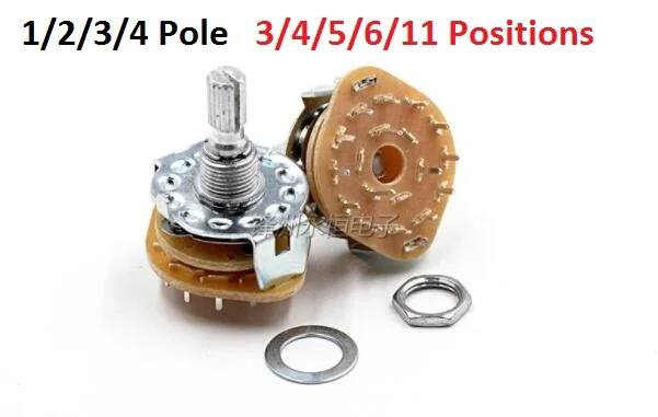 

5PCS RS25 PCB Rotary Shifting 1/2/3/4 Pole 3/4/5/6/11 Positions Potentiometer Position