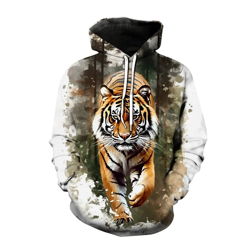 

2023 New Men's Sport Hoodies 3D tiger Print Pocket Tops Coat Loose Sweatshirt Long Sleeve Pullover Hooded Sweaters