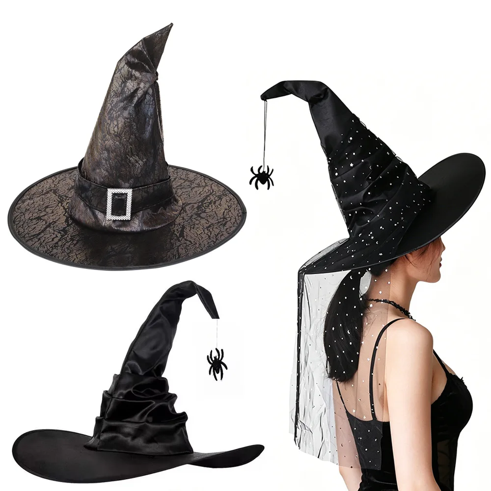 Halloween Ruffle Witch Hat Black Fringe Wizard Costume Hat Festive Headwear for Costume Party Masquerade Dance Festival Dress Up