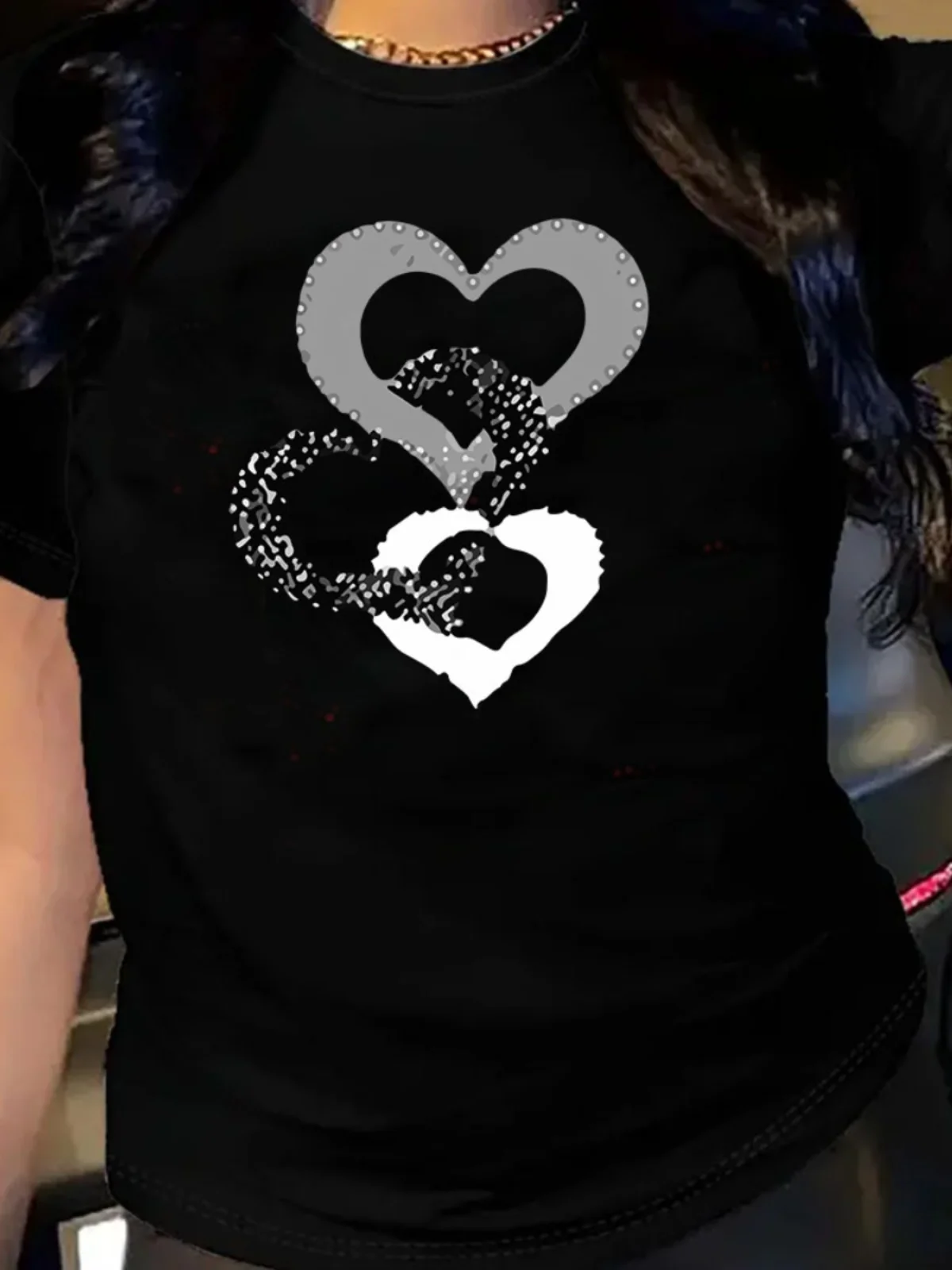 Cseta hoada de aodón para mujer, cseta informal fina con cuello redondo y manga corta con estampado de estilo urban...