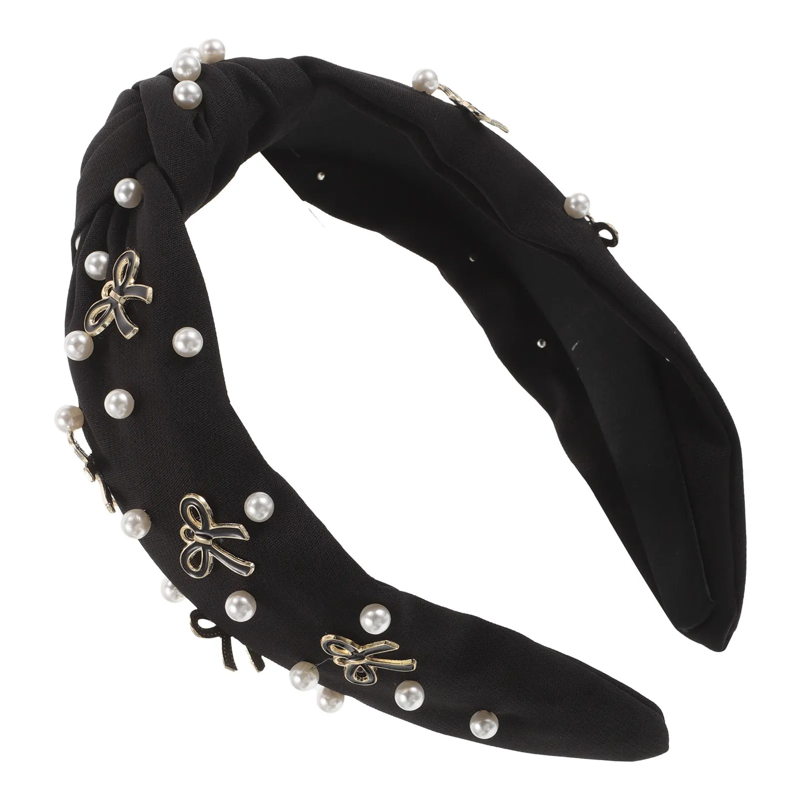 

Винтажная широкая повязка на голову с бантом и мерцающими жемчужинами для женщин, ретро-аксессуар для волос, для свадьбы, вечеринки, повседневного образа, элегантная, уникальная