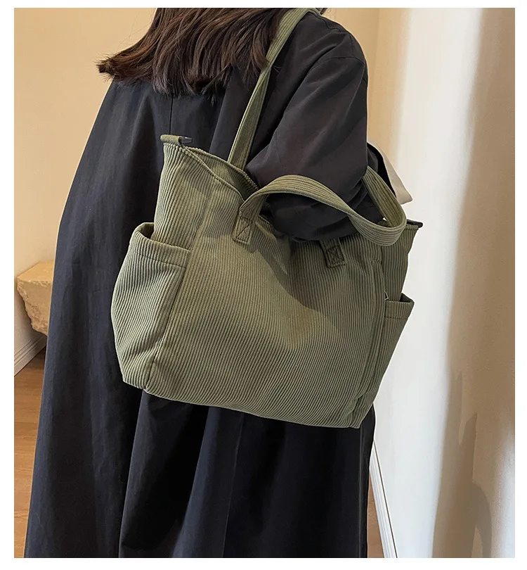 Neue Damen-Umhängetasche aus Cord, große Kapazität, Pendler-Tasche für Arbeit, Uni, tägliche Nutzung, Handtasche, Umhängetasche – Detail 1