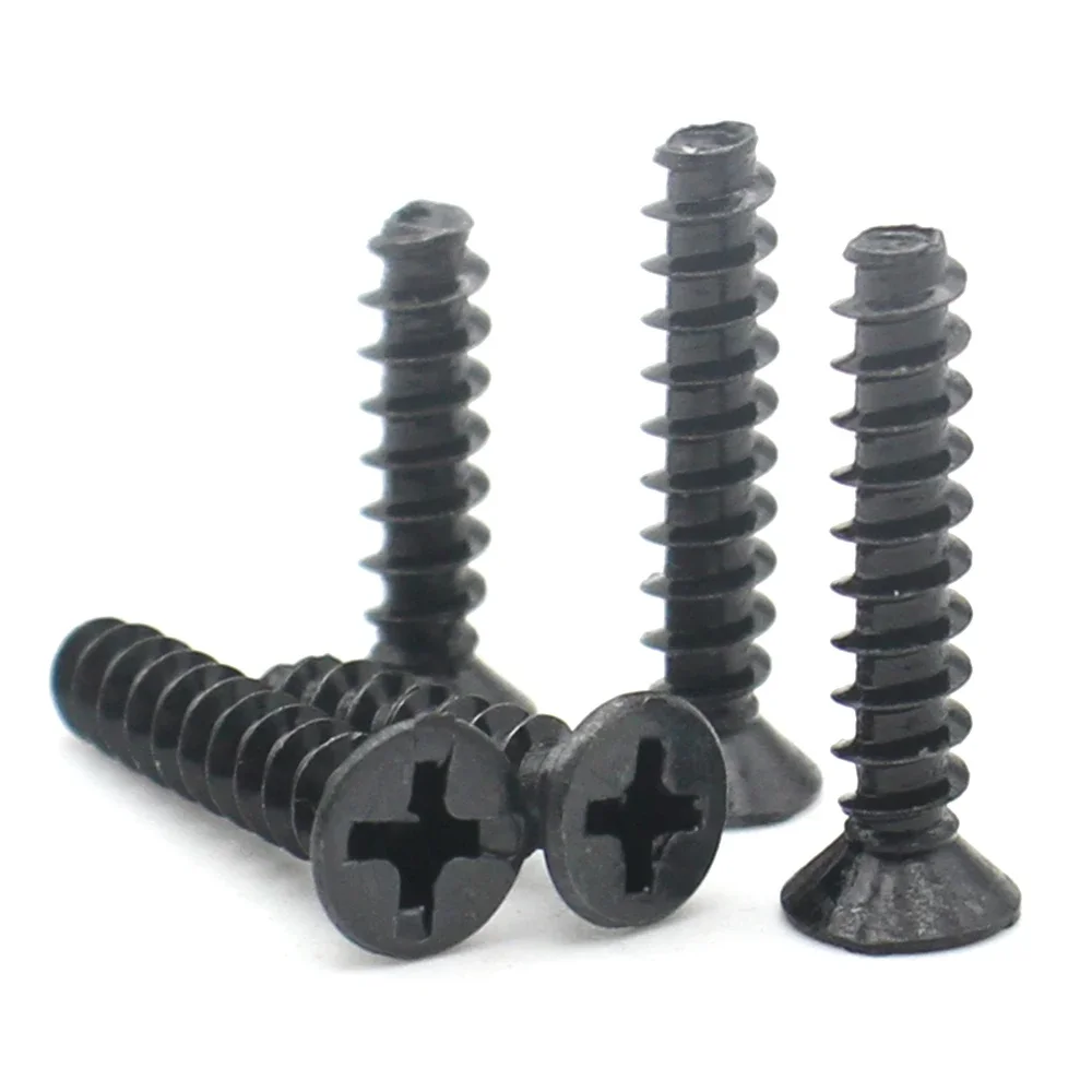 50-500pcs Black Carbon Steel M1 M1.2 M2 M2.3 M2.6 M3 M4 Mini Screw Phillips Cross Recessed Countersunk Head Self-tapping Screw
