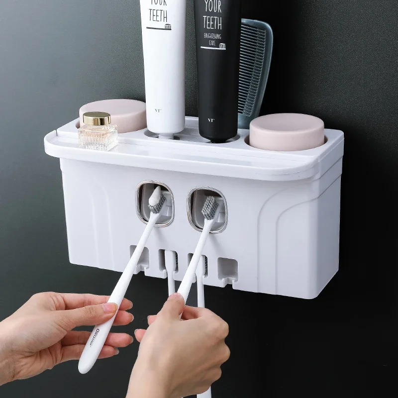 Toothbrush Holder Without Drilling and Gargling Brushing Cup Hanging Wall Type Toilet Suction Wall Hanging Toothpaste Organizer